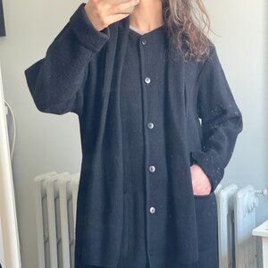 100% Wool Scarf Coat Tabi Black Size M